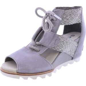 SOREL‎ Joanie Lace Size 9 Kettle Gray Leather Lace Up, Peep Toe, 3" Wedge